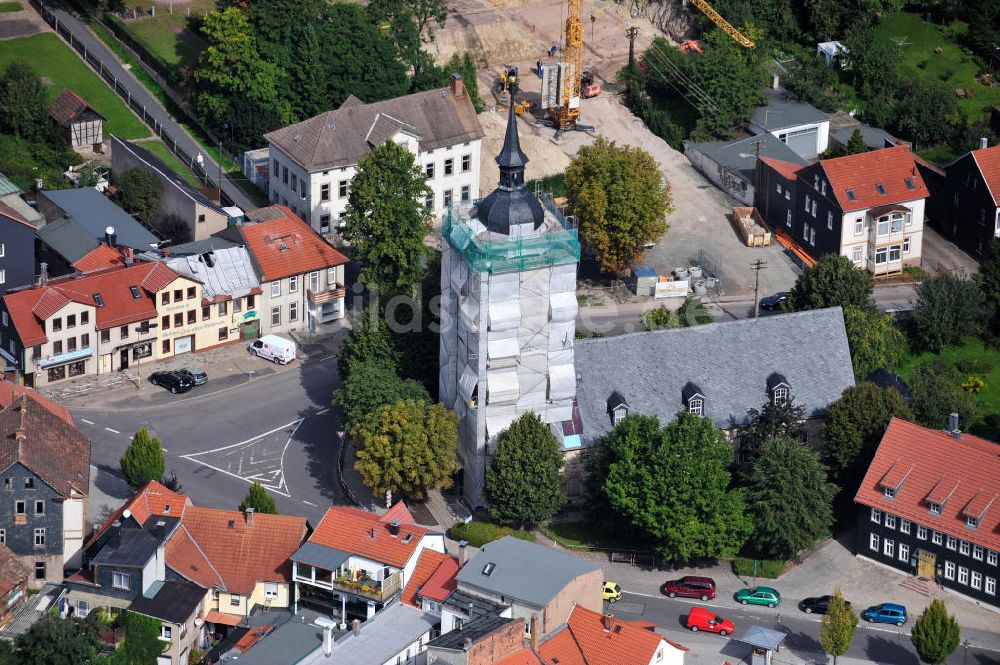 Luftaufnahme Friedrichroda - Baustelle an der Sankt Blasius Kirche in Friedrichroda in Thüringen