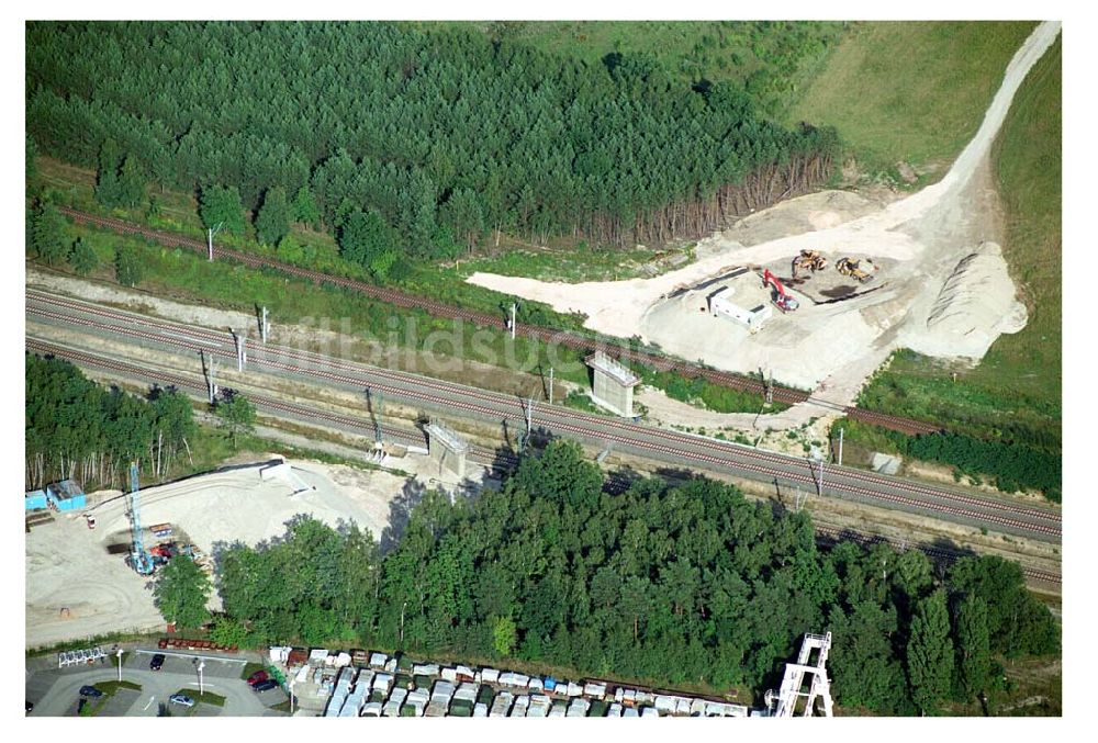 Ludwigsfelde/ Genshagener Heide (Brandenburg) von oben - Baustelle Schienenübergang der Anhalter Bahn - Ludwigsfelde (Brandenburg)