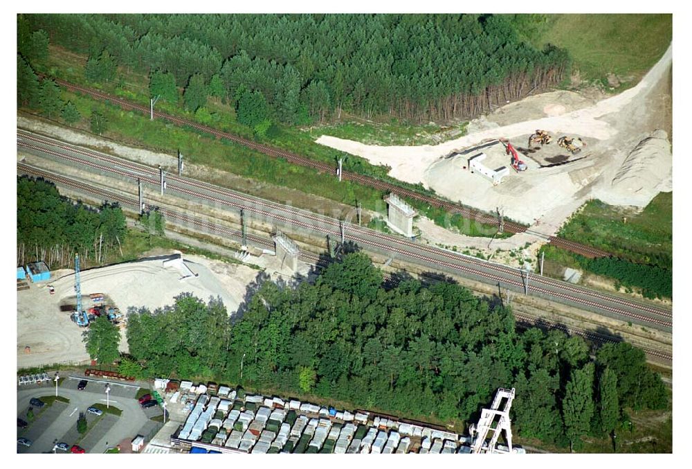 Ludwigsfelde/ Genshagener Heide (Brandenburg) aus der Vogelperspektive: Baustelle Schienenübergang der Anhalter Bahn - Ludwigsfelde (Brandenburg)