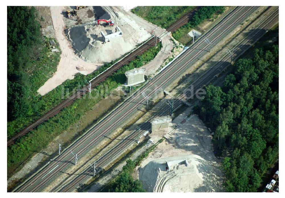 Ludwigsfelde/ Genshagener Heide (Brandenburg) aus der Vogelperspektive: Baustelle Schienenübergang der Anhalter Bahn - Ludwigsfelde (Brandenburg)