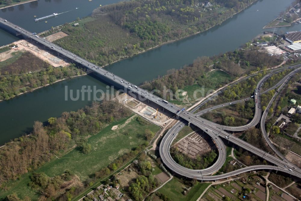 Luftbild Mainz Mombach - Baustelle der Schiersteiner Brücke von Mainz nach Wiesbaden