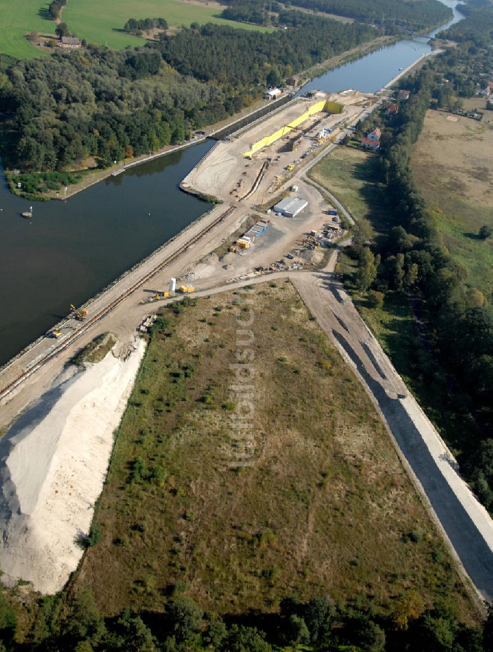 Luftaufnahme Wusterwitz - Baustelle der 2. Schleuse Wusterwitz