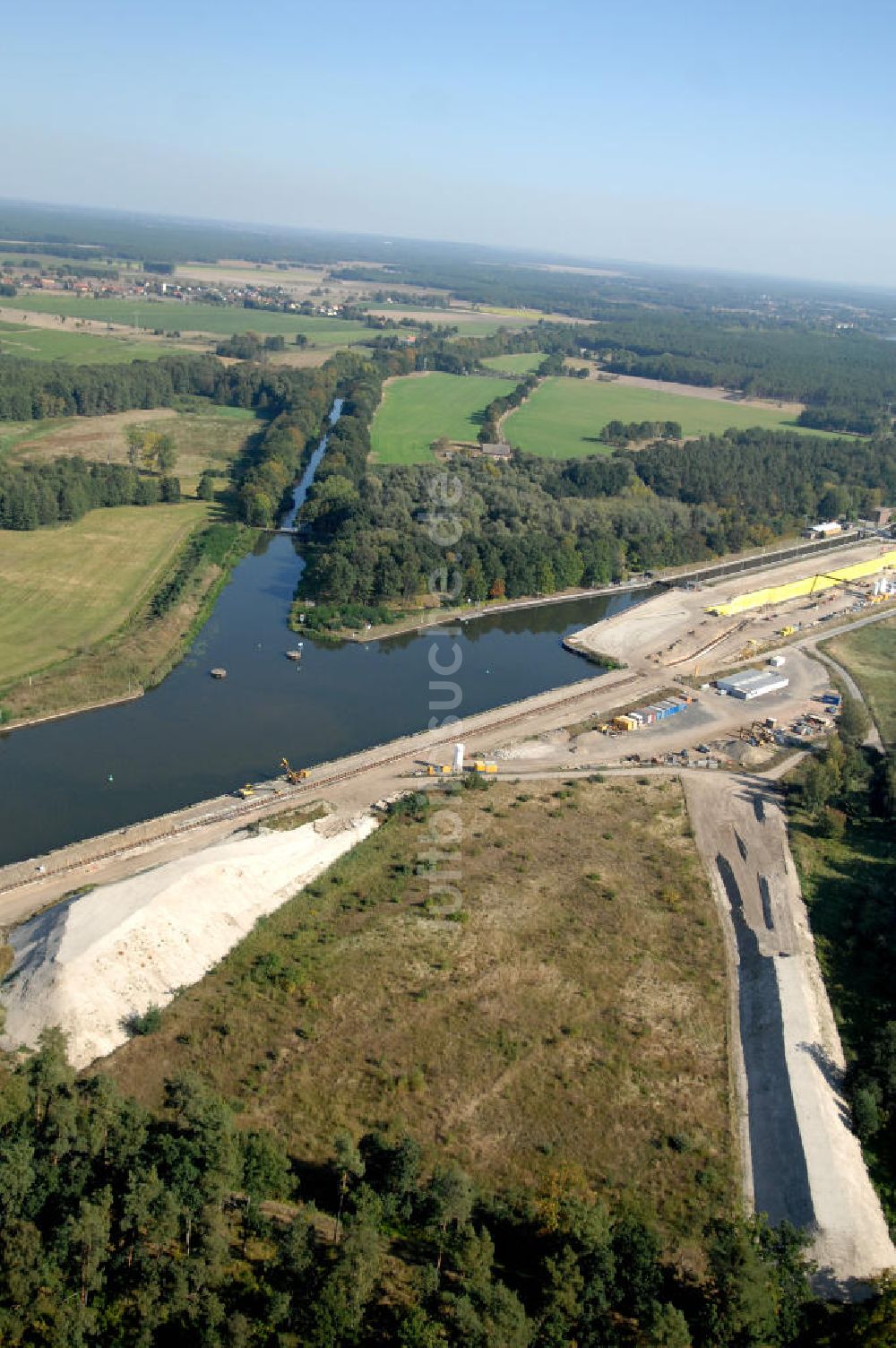 Wusterwitz von oben - Baustelle der 2. Schleuse Wusterwitz