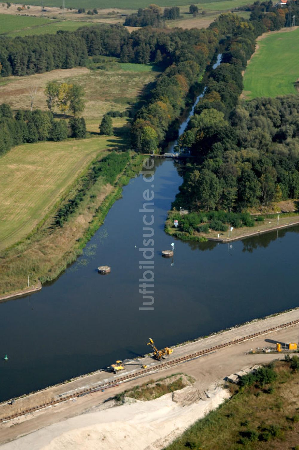 Wusterwitz von oben - Baustelle der 2. Schleuse Wusterwitz