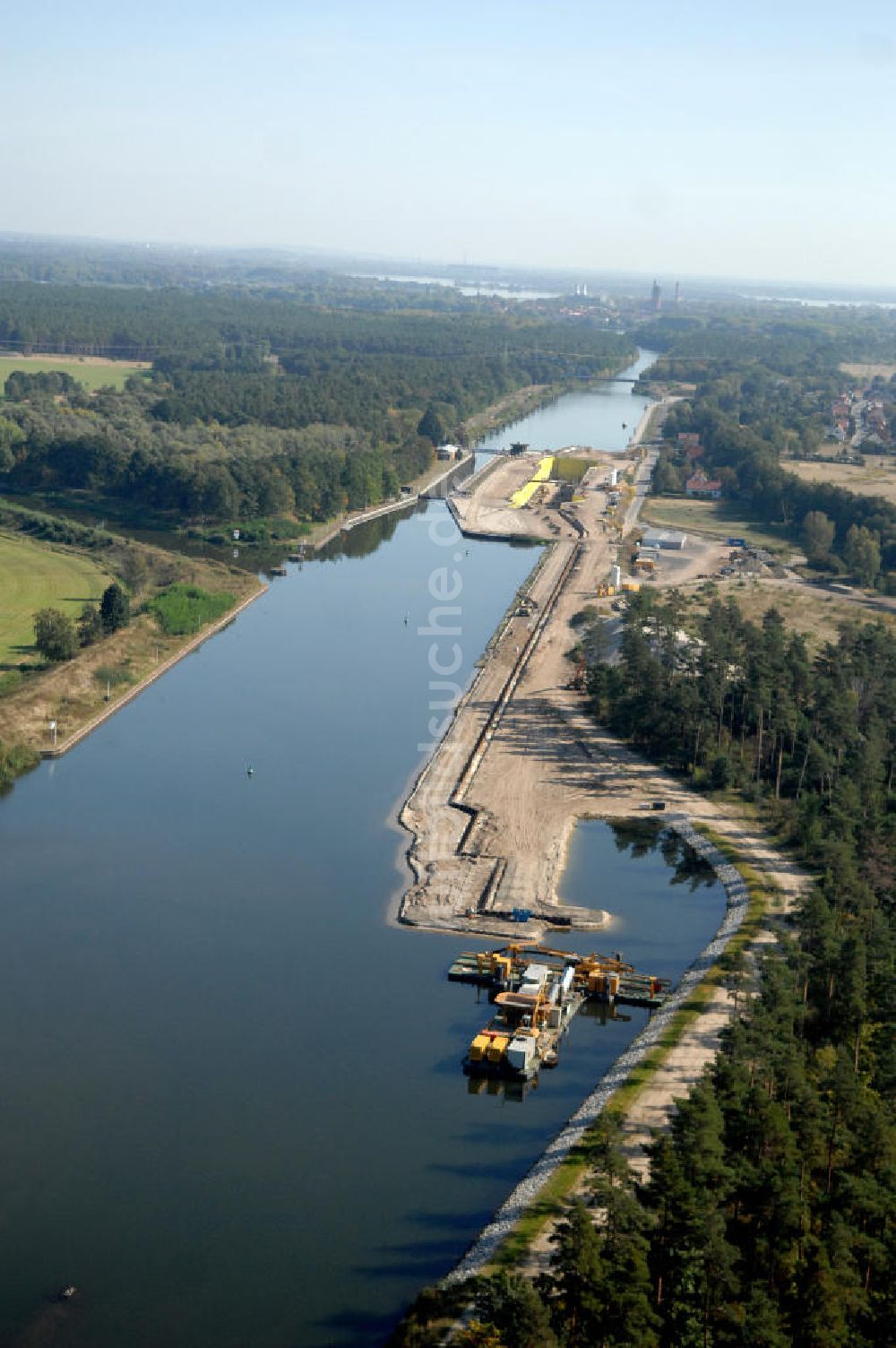 Wusterwitz von oben - Baustelle der 2. Schleuse Wusterwitz