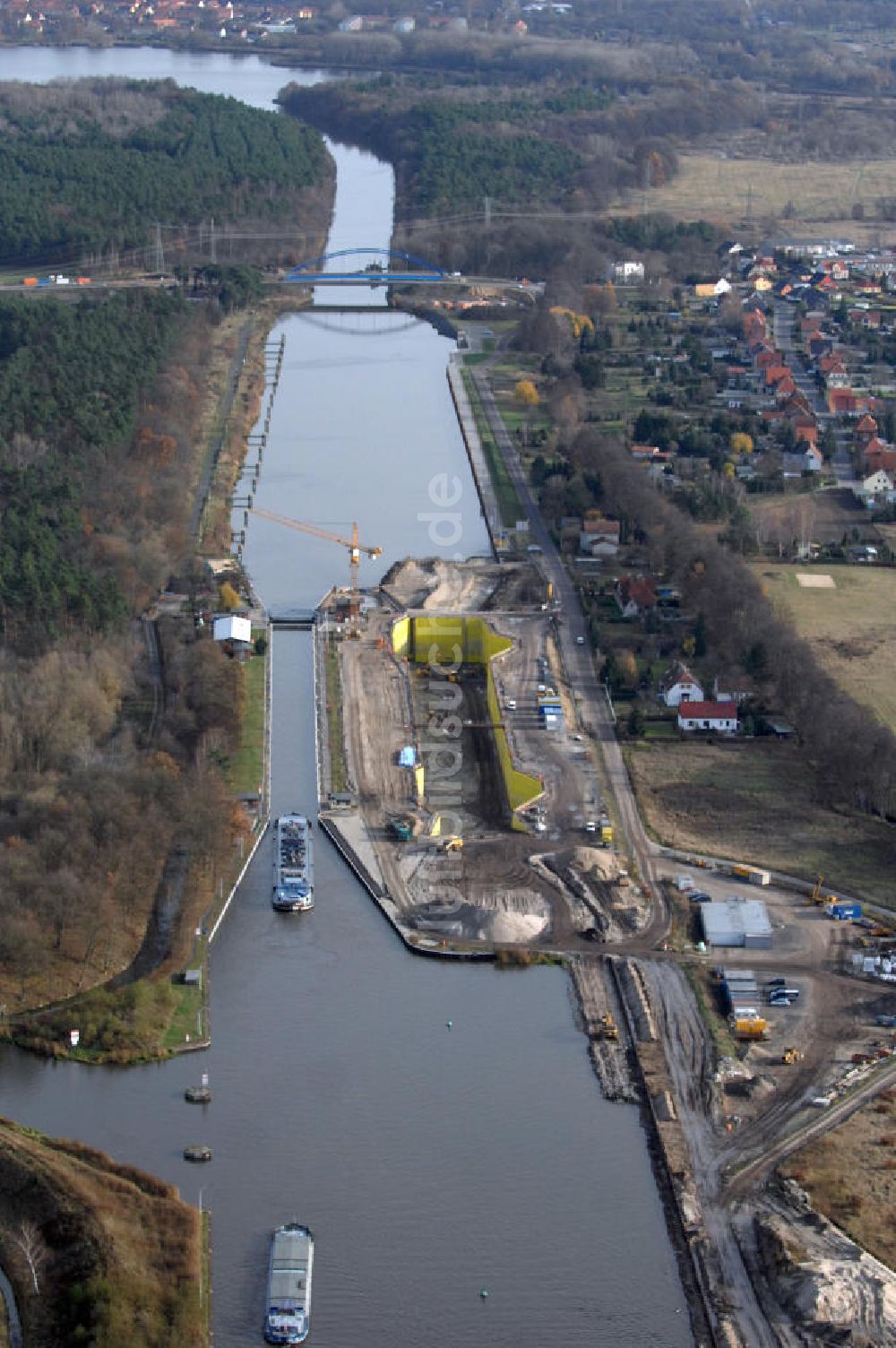 Wusterwitz von oben - Baustelle der 2. Schleuse Wusterwitz