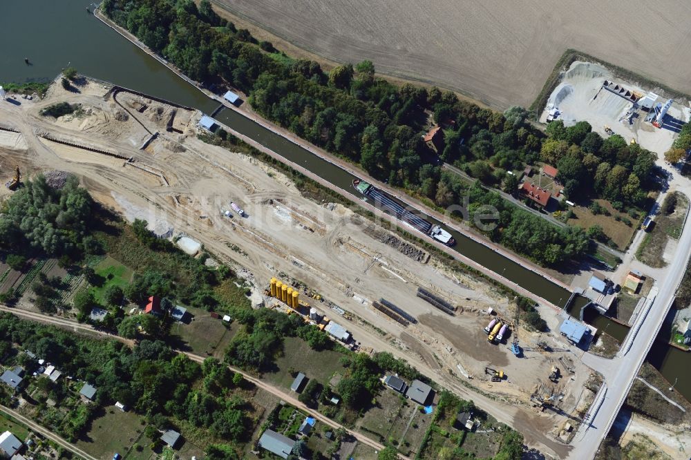 Zerben aus der Vogelperspektive: Baustelle Schleuse Zerben und Zerbener Brücke am Elbe-Havel-Kanal im Bundesland Sachsen-Anhalt