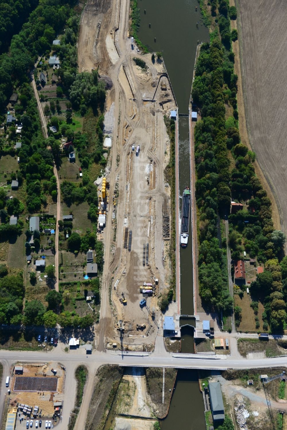 Luftbild Zerben - Baustelle Schleuse Zerben und Zerbener Brücke am Elbe-Havel-Kanal im Bundesland Sachsen-Anhalt