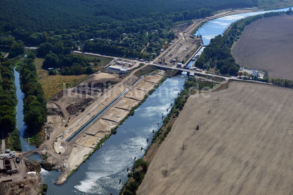 Luftbild Zerben - Baustelle Schleuse Zerben und Zerbener Brücke am Elbe-Havel-Kanal im Bundesland Sachsen-Anhalt