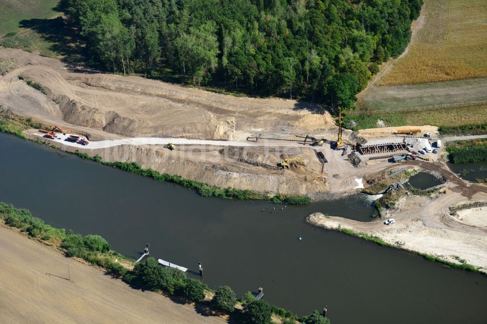 Luftaufnahme Zerben - Baustelle Schleuse Zerben und Zerbener Brücke am Elbe-Havel-Kanal im Bundesland Sachsen-Anhalt