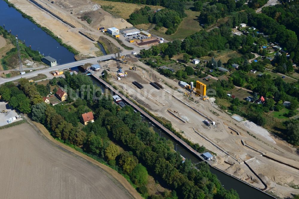 Zerben von oben - Baustelle Schleuse Zerben und Zerbener Brücke am Elbe-Havel-Kanal im Bundesland Sachsen-Anhalt