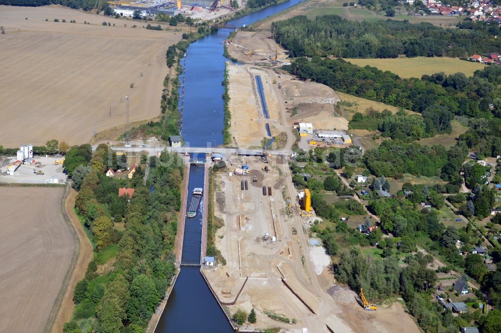 Luftbild Zerben - Baustelle Schleuse Zerben und Zerbener Brücke am Elbe-Havel-Kanal im Bundesland Sachsen-Anhalt