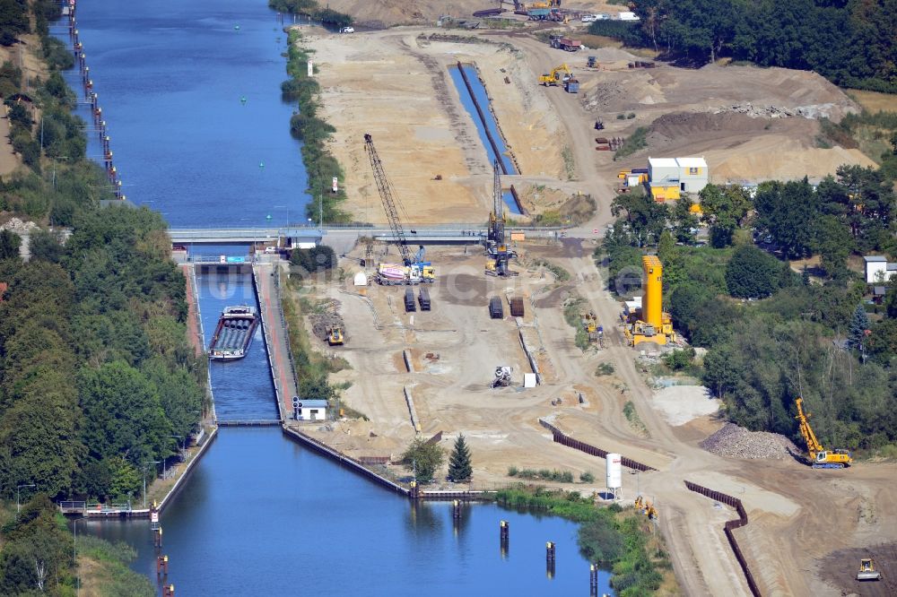 Zerben von oben - Baustelle Schleuse Zerben und Zerbener Brücke am Elbe-Havel-Kanal im Bundesland Sachsen-Anhalt