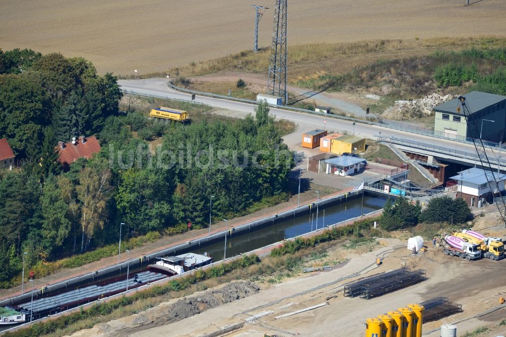 Luftaufnahme Zerben - Baustelle Schleuse Zerben und Zerbener Brücke am Elbe-Havel-Kanal im Bundesland Sachsen-Anhalt