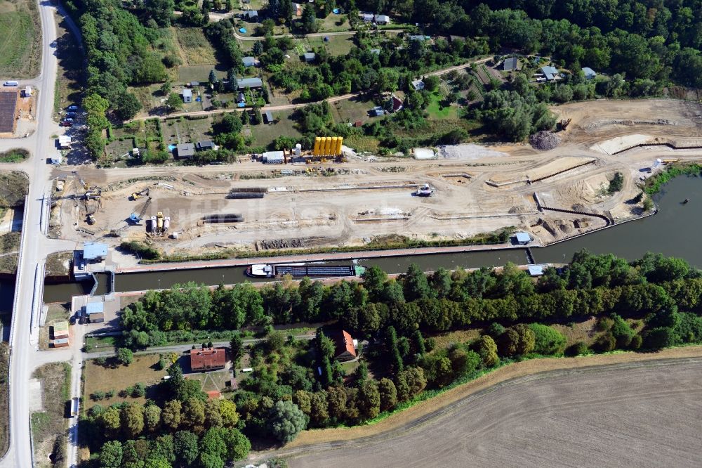 Zerben von oben - Baustelle Schleuse Zerben und Zerbener Brücke am Elbe-Havel-Kanal im Bundesland Sachsen-Anhalt