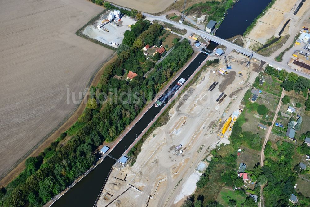 Luftbild Zerben - Baustelle Schleuse Zerben und Zerbener Brücke am Elbe-Havel-Kanal im Bundesland Sachsen-Anhalt