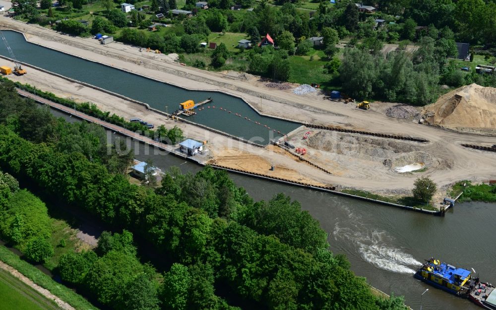 Zerben aus der Vogelperspektive: Baustelle Schleuse Zerben und Zerbener Brücke am Elbe-Havel-Kanal im Bundesland Sachsen-Anhalt