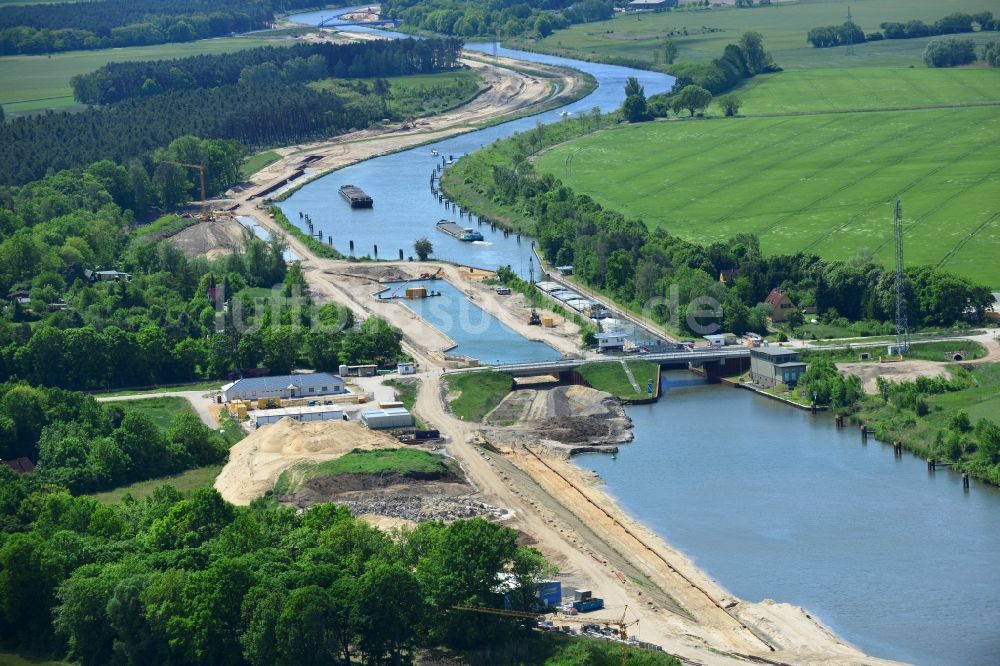 Zerben von oben - Baustelle Schleuse Zerben und Zerbener Brücke am Elbe-Havel-Kanal im Bundesland Sachsen-Anhalt