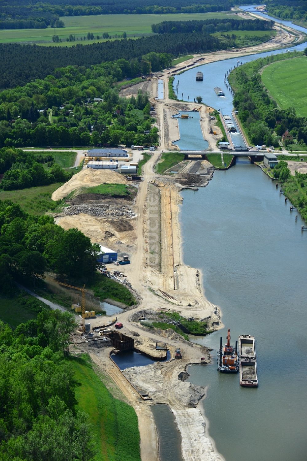 Luftbild Zerben - Baustelle Schleuse Zerben und Zerbener Brücke am Elbe-Havel-Kanal im Bundesland Sachsen-Anhalt