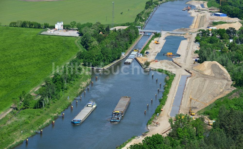 Luftaufnahme Zerben - Baustelle Schleuse Zerben und Zerbener Brücke am Elbe-Havel-Kanal im Bundesland Sachsen-Anhalt