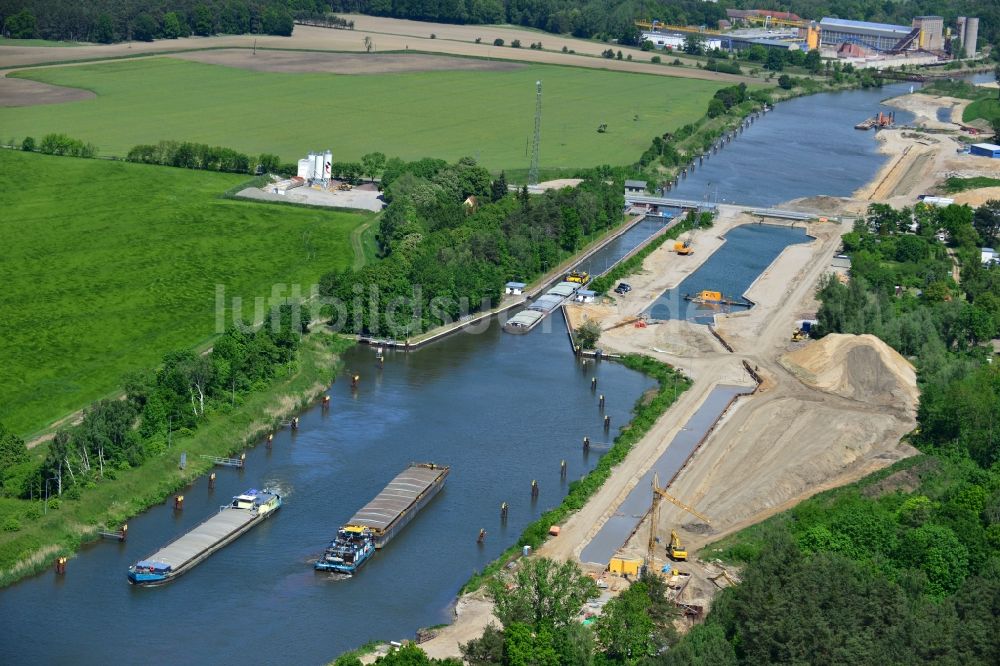 Zerben von oben - Baustelle Schleuse Zerben und Zerbener Brücke am Elbe-Havel-Kanal im Bundesland Sachsen-Anhalt