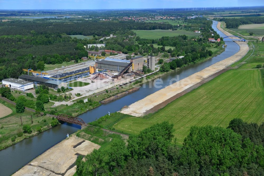 Zerben aus der Vogelperspektive: Baustelle Schleuse Zerben und Zerbener Brücke am Elbe-Havel-Kanal im Bundesland Sachsen-Anhalt