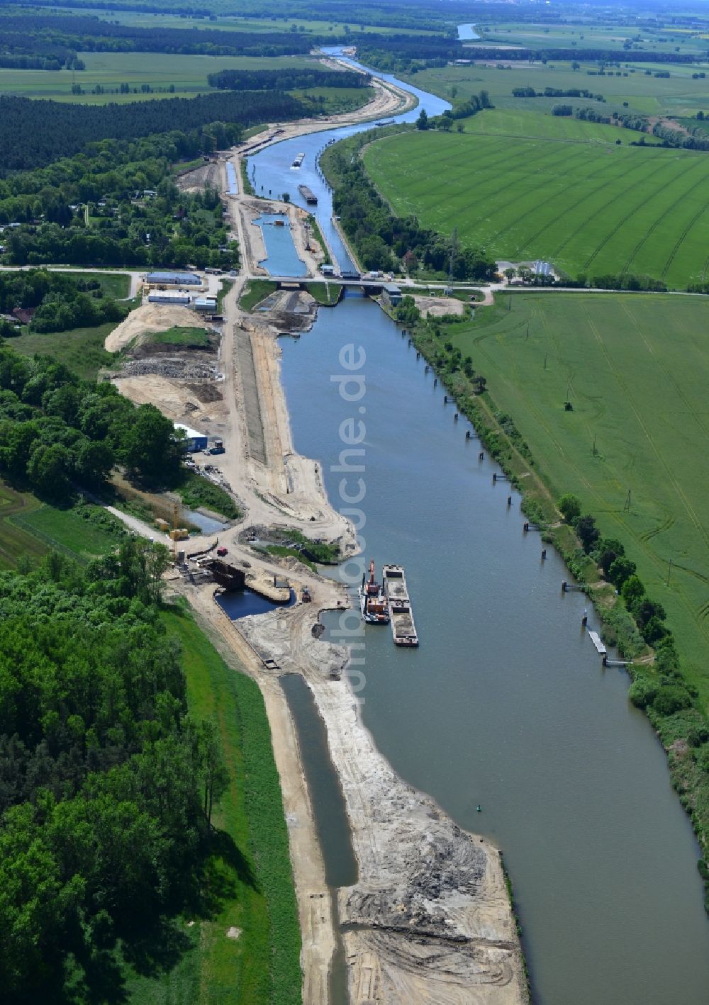 Zerben von oben - Baustelle Schleuse Zerben und Zerbener Brücke am Elbe-Havel-Kanal im Bundesland Sachsen-Anhalt