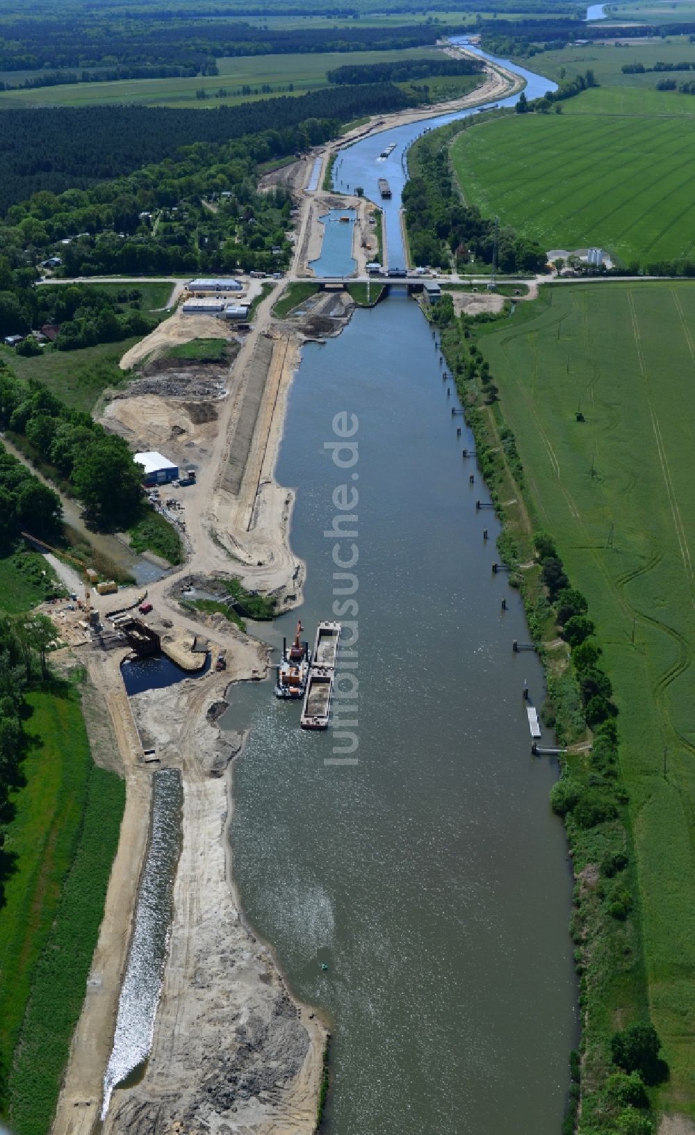 Zerben aus der Vogelperspektive: Baustelle Schleuse Zerben und Zerbener Brücke am Elbe-Havel-Kanal im Bundesland Sachsen-Anhalt