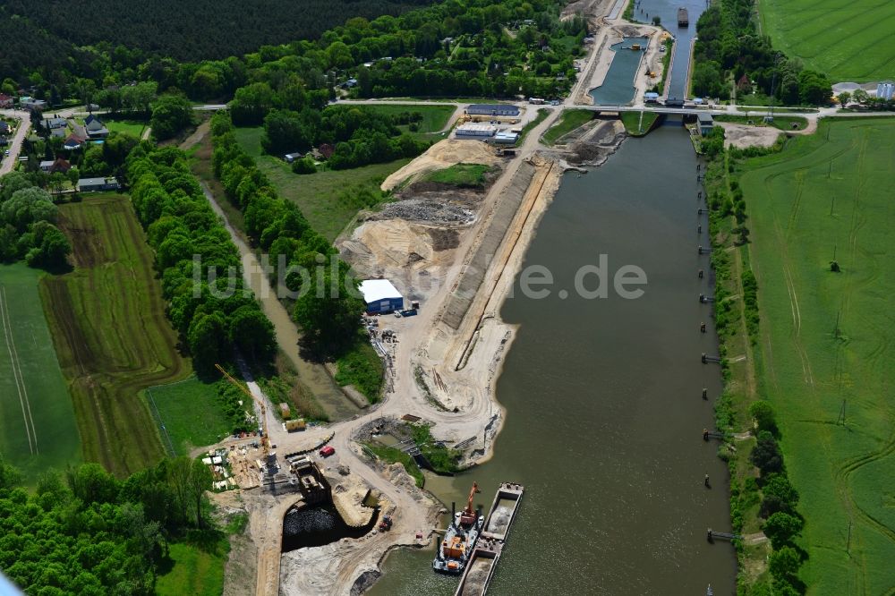 Luftbild Zerben - Baustelle Schleuse Zerben und Zerbener Brücke am Elbe-Havel-Kanal im Bundesland Sachsen-Anhalt