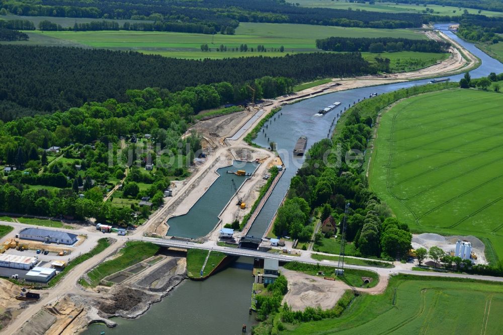 Luftaufnahme Zerben - Baustelle Schleuse Zerben und Zerbener Brücke am Elbe-Havel-Kanal im Bundesland Sachsen-Anhalt