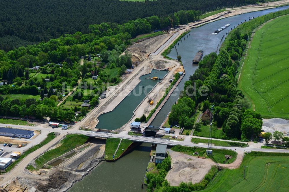 Zerben von oben - Baustelle Schleuse Zerben und Zerbener Brücke am Elbe-Havel-Kanal im Bundesland Sachsen-Anhalt