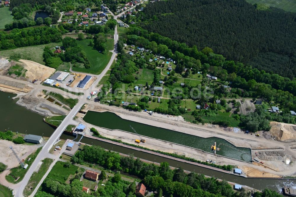 Zerben aus der Vogelperspektive: Baustelle Schleuse Zerben und Zerbener Brücke am Elbe-Havel-Kanal im Bundesland Sachsen-Anhalt