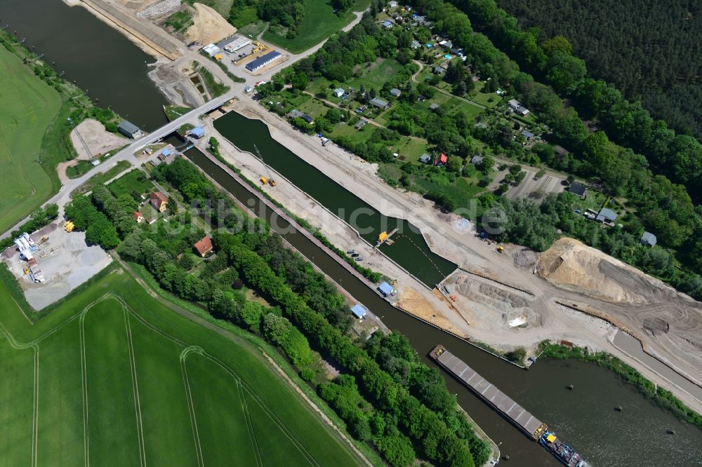 Luftbild Zerben - Baustelle Schleuse Zerben und Zerbener Brücke am Elbe-Havel-Kanal im Bundesland Sachsen-Anhalt