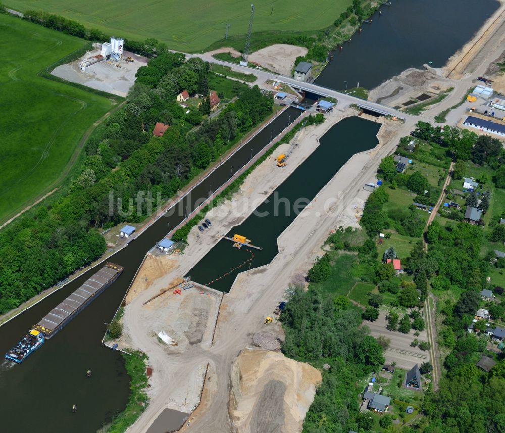 Zerben von oben - Baustelle Schleuse Zerben und Zerbener Brücke am Elbe-Havel-Kanal im Bundesland Sachsen-Anhalt