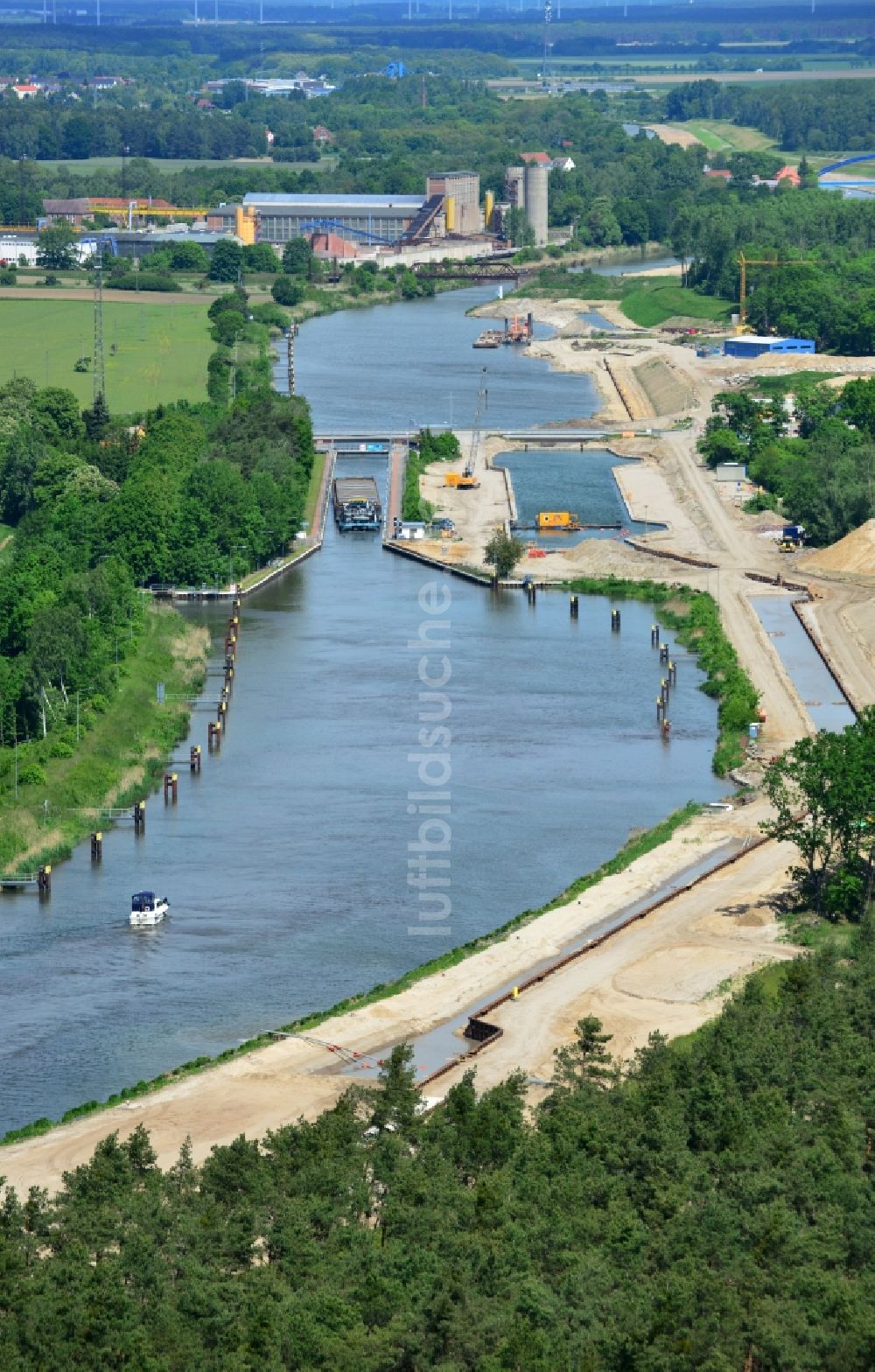 Zerben von oben - Baustelle Schleuse Zerben und Zerbener Brücke am Elbe-Havel-Kanal im Bundesland Sachsen-Anhalt