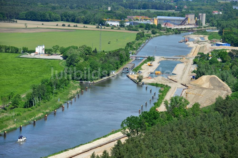 Zerben aus der Vogelperspektive: Baustelle Schleuse Zerben und Zerbener Brücke am Elbe-Havel-Kanal im Bundesland Sachsen-Anhalt