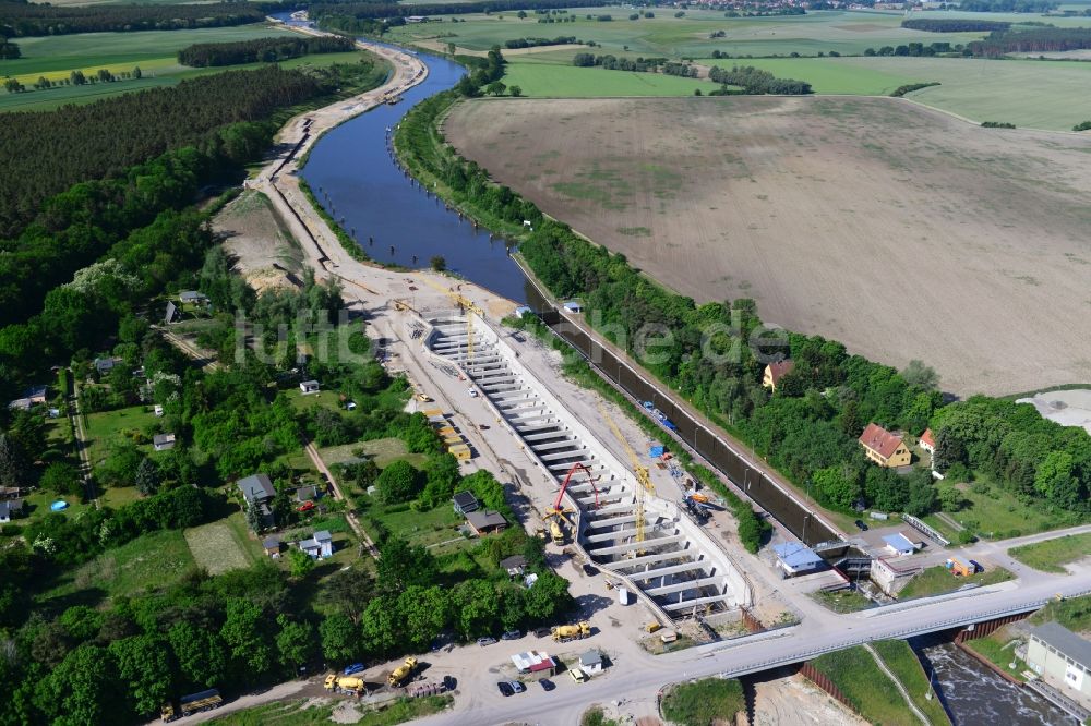 Luftaufnahme Zerben, Elbe-Parey - Baustelle Schleuse Zerben und Zerbener Brücke am Elbe-Havel-Kanal im Bundesland Sachsen-Anhalt