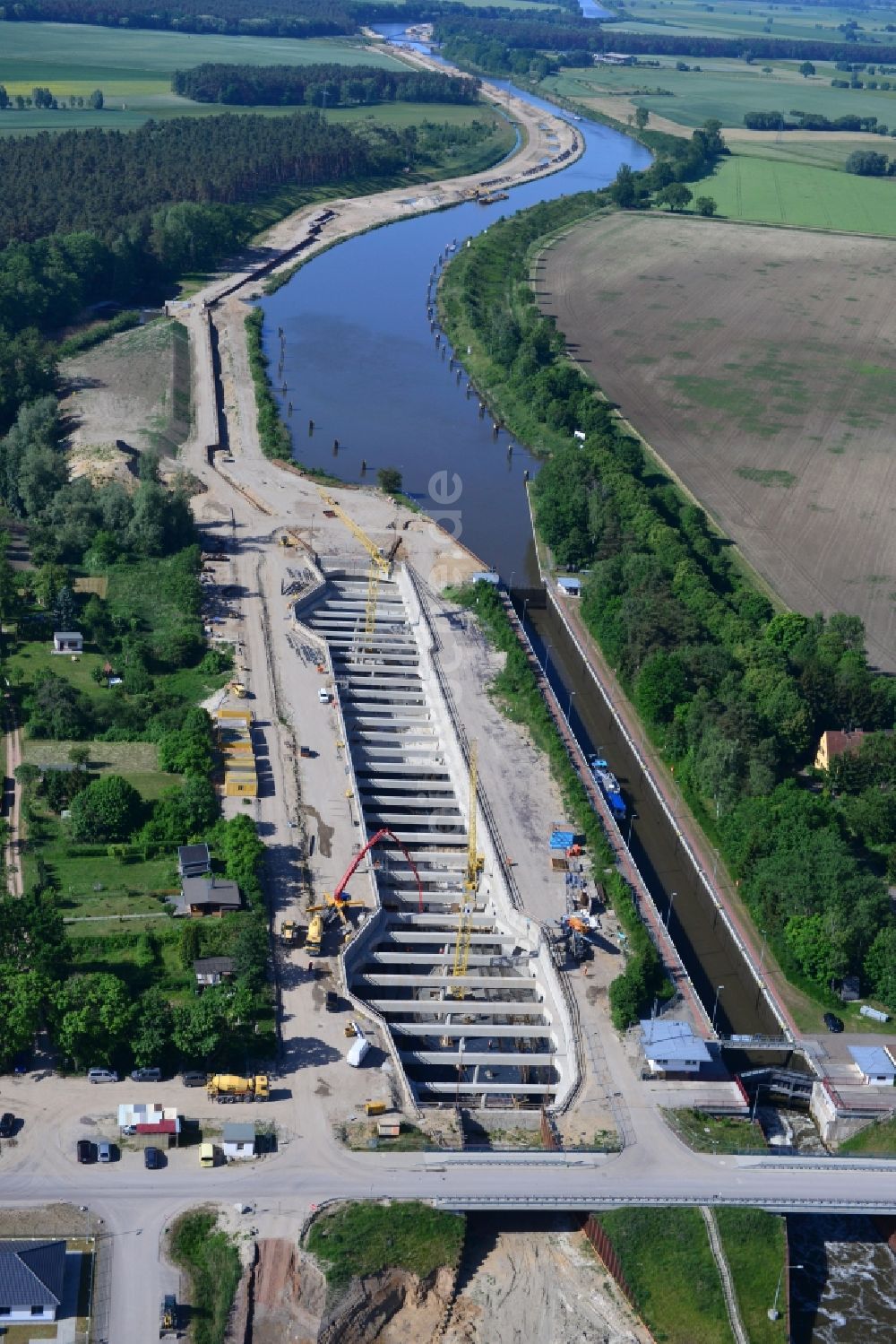 Zerben, Elbe-Parey von oben - Baustelle Schleuse Zerben und Zerbener Brücke am Elbe-Havel-Kanal im Bundesland Sachsen-Anhalt