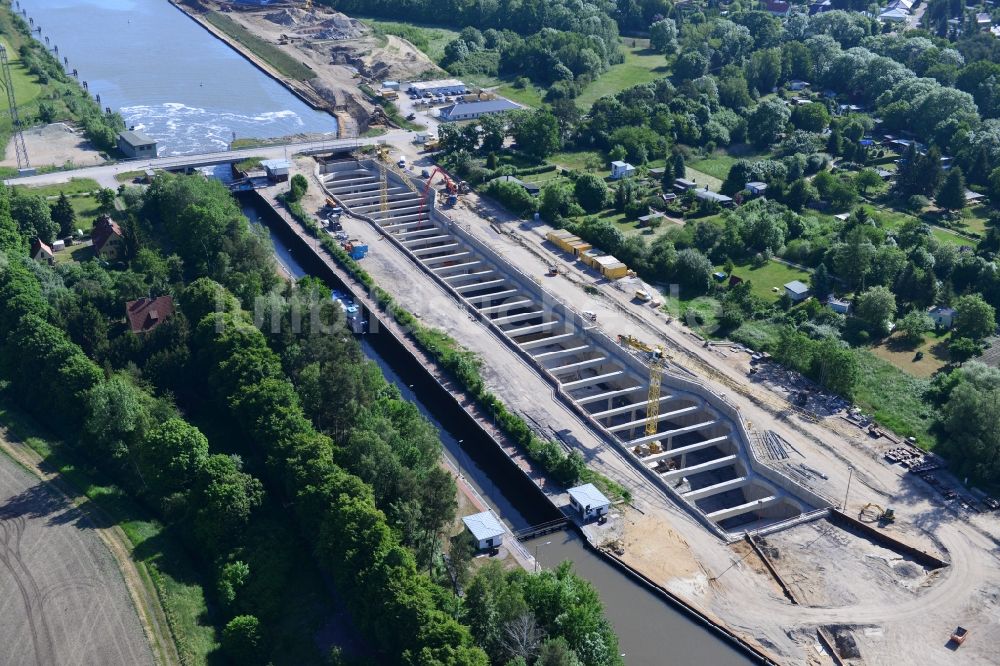 Zerben, Elbe-Parey aus der Vogelperspektive: Baustelle Schleuse Zerben und Zerbener Brücke am Elbe-Havel-Kanal im Bundesland Sachsen-Anhalt