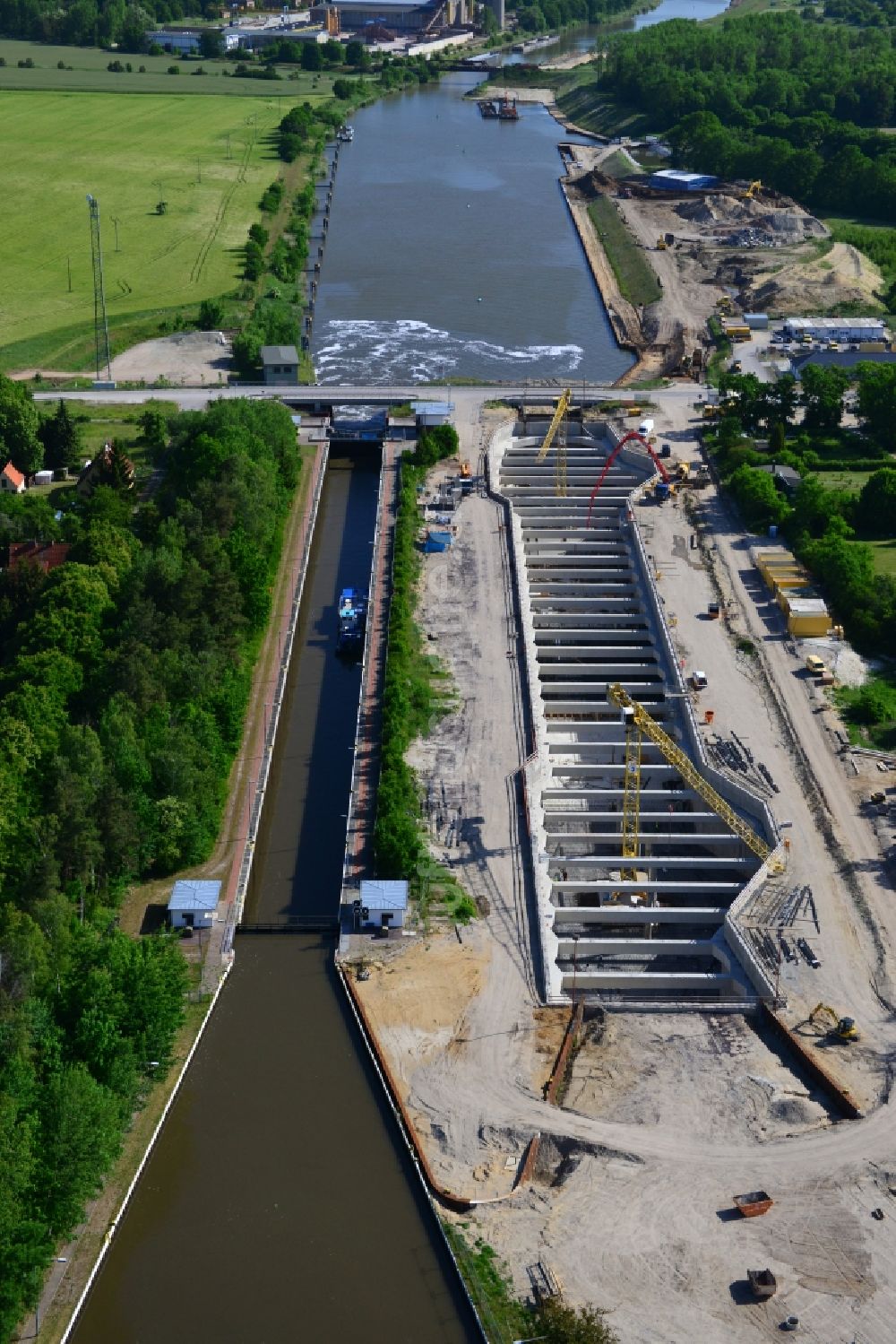 Luftbild Zerben, Elbe-Parey - Baustelle Schleuse Zerben und Zerbener Brücke am Elbe-Havel-Kanal im Bundesland Sachsen-Anhalt