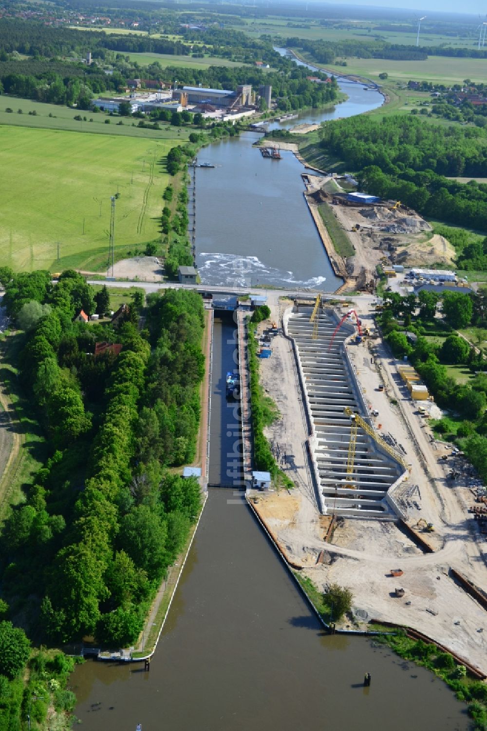 Zerben, Elbe-Parey von oben - Baustelle Schleuse Zerben und Zerbener Brücke am Elbe-Havel-Kanal im Bundesland Sachsen-Anhalt