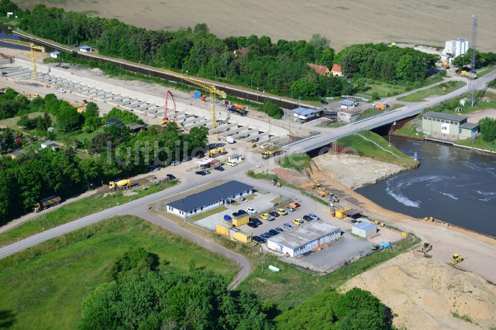 Zerben, Elbe-Parey aus der Vogelperspektive: Baustelle Schleuse Zerben und Zerbener Brücke am Elbe-Havel-Kanal im Bundesland Sachsen-Anhalt