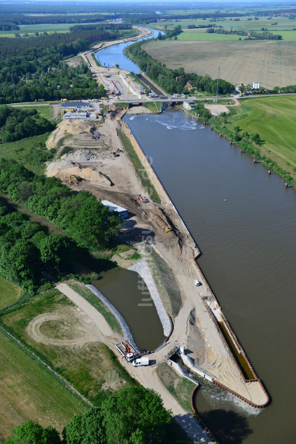 Luftbild Zerben, Elbe-Parey - Baustelle Schleuse Zerben und Zerbener Brücke am Elbe-Havel-Kanal im Bundesland Sachsen-Anhalt