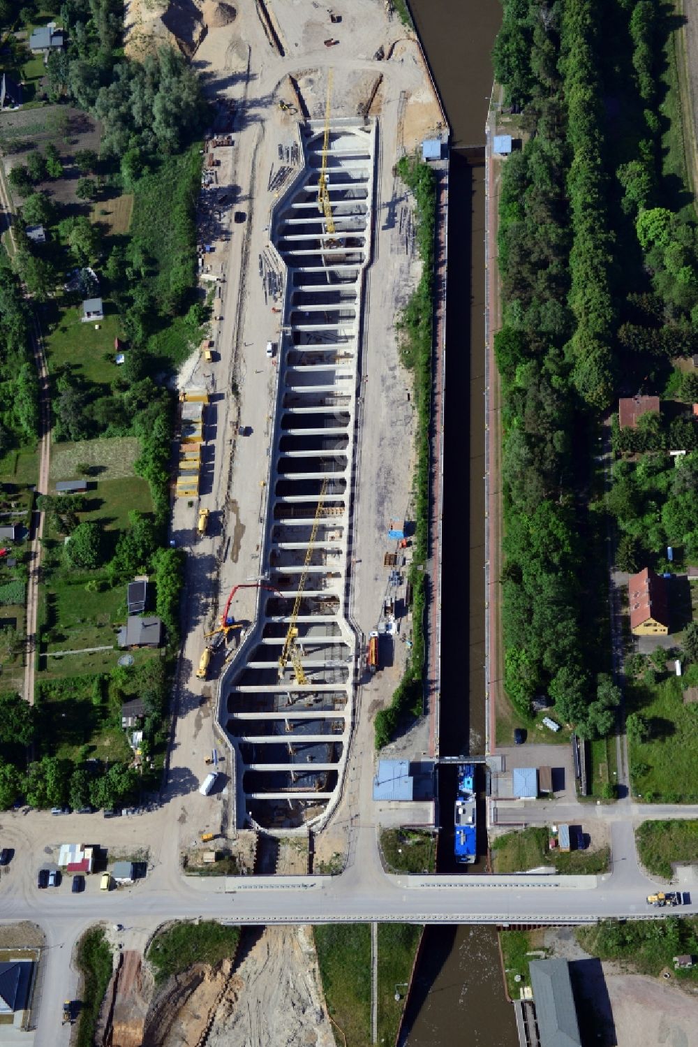 Luftbild Zerben, Elbe-Parey - Baustelle Schleuse Zerben und Zerbener Brücke am Elbe-Havel-Kanal im Bundesland Sachsen-Anhalt