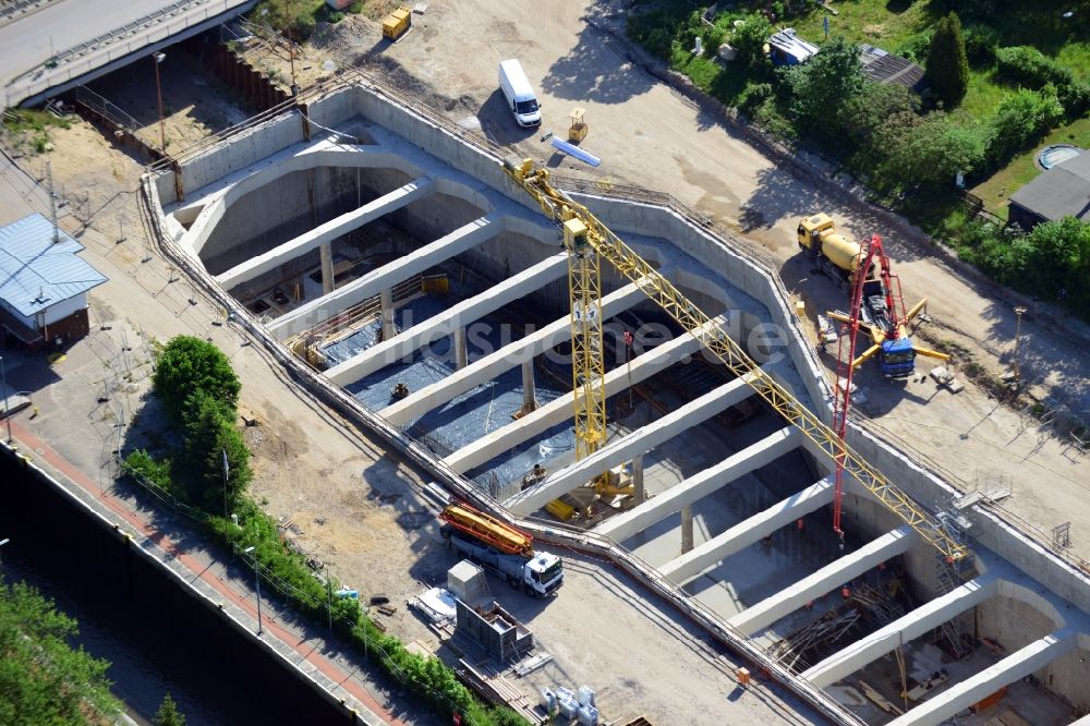 Luftaufnahme Zerben, Elbe-Parey - Baustelle Schleuse Zerben und Zerbener Brücke am Elbe-Havel-Kanal im Bundesland Sachsen-Anhalt