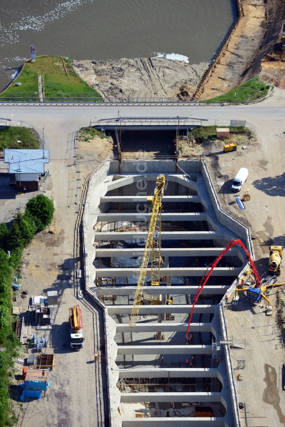 Zerben, Elbe-Parey von oben - Baustelle Schleuse Zerben und Zerbener Brücke am Elbe-Havel-Kanal im Bundesland Sachsen-Anhalt