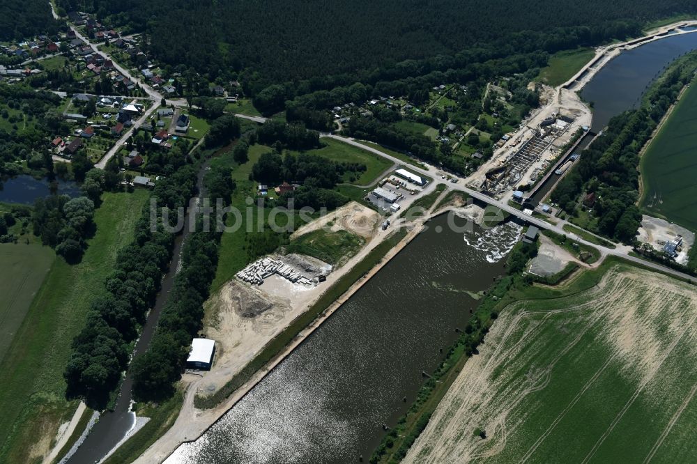 Zerben Elbe-Parey aus der Vogelperspektive: Baustelle Schleuse Zerben und Zerbener Brücke am Elbe-Havel-Kanal im Bundesland Sachsen-Anhalt