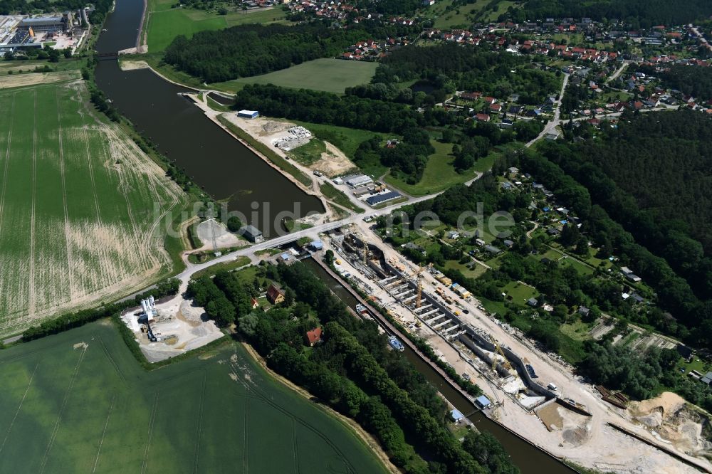 Luftbild Elbe-Parey - Baustelle Schleuse Zerben und Zerbener Brücke am Elbe-Havel-Kanal im Bundesland Sachsen-Anhalt