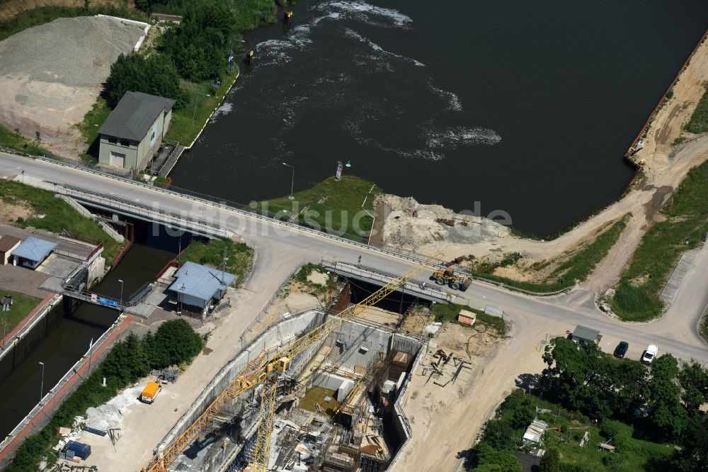 Zerben Elbe-Parey aus der Vogelperspektive: Baustelle Schleuse Zerben und Zerbener Brücke am Elbe-Havel-Kanal im Bundesland Sachsen-Anhalt