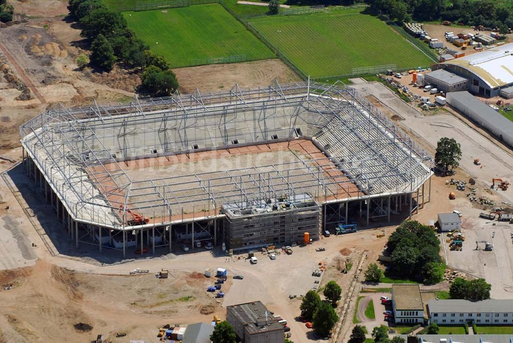 Magdeburg aus der Vogelperspektive: Baustelle des Stadion in Magdeburg-Brückfeld